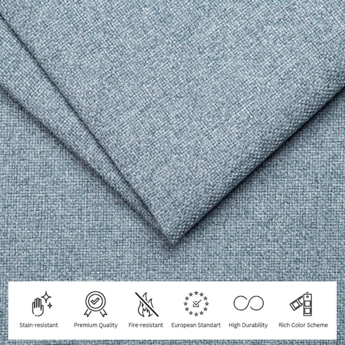 Beretta premium Belgian upholstery fabric sample – elegant woven texture, fire-resistant and stain-resistant, easy maintenance with water, available in rich colors. High-quality, durable fabric perfect for bespoke solid wood furniture upholstery, combining luxury, style, and long-lasting performance.