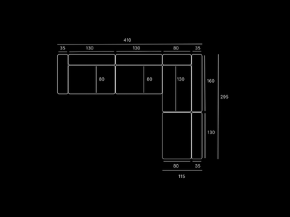 Technical drawing of an L shaped sofa by Talia Haus. 