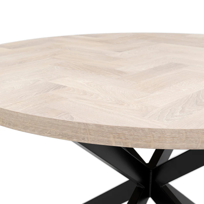 Luma Round Herringbone White Oak Table