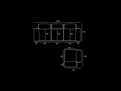 Technical drawing of a modular sofa from Talia Haus