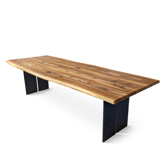 Bespoke, handcrafted solid walnut table with steel legs—sustainable, stable, and refined. Industrial elegance made to order in Europe.