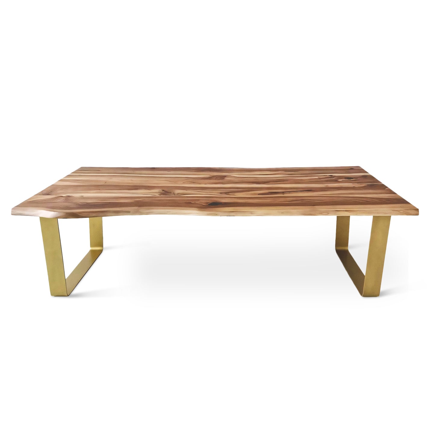 Bespoke walnut table with golden U-shaped metal legs. Combines rich wood grain with sleek design for a warm, stable, and luxurious look.