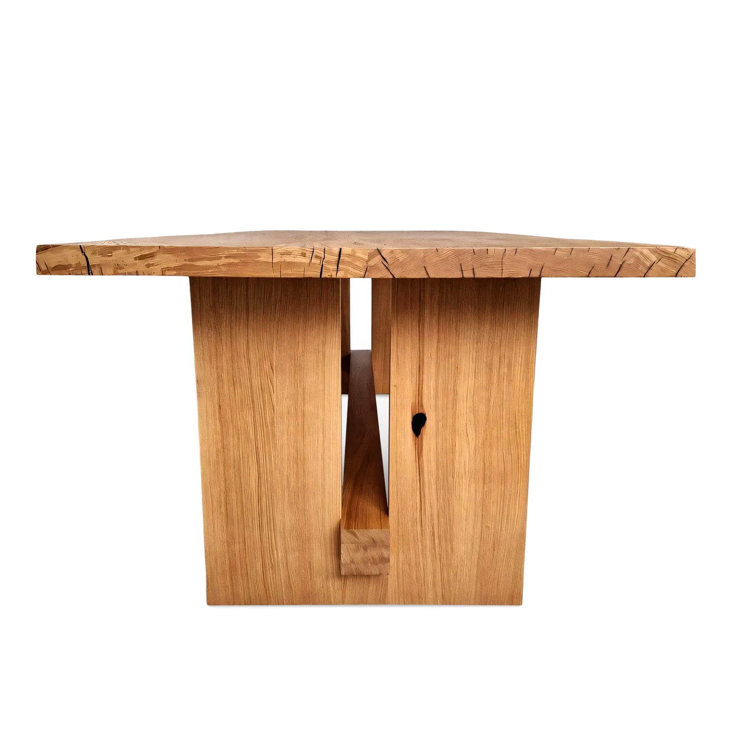 Corner view of Elsa bespoke rustic farmer-style dining table – custom extendable rectangular table handcrafted from FSC-certified solid oak or walnut wood planks with closed leg design, showcasing sustainable luxury and premium craftsmanship.