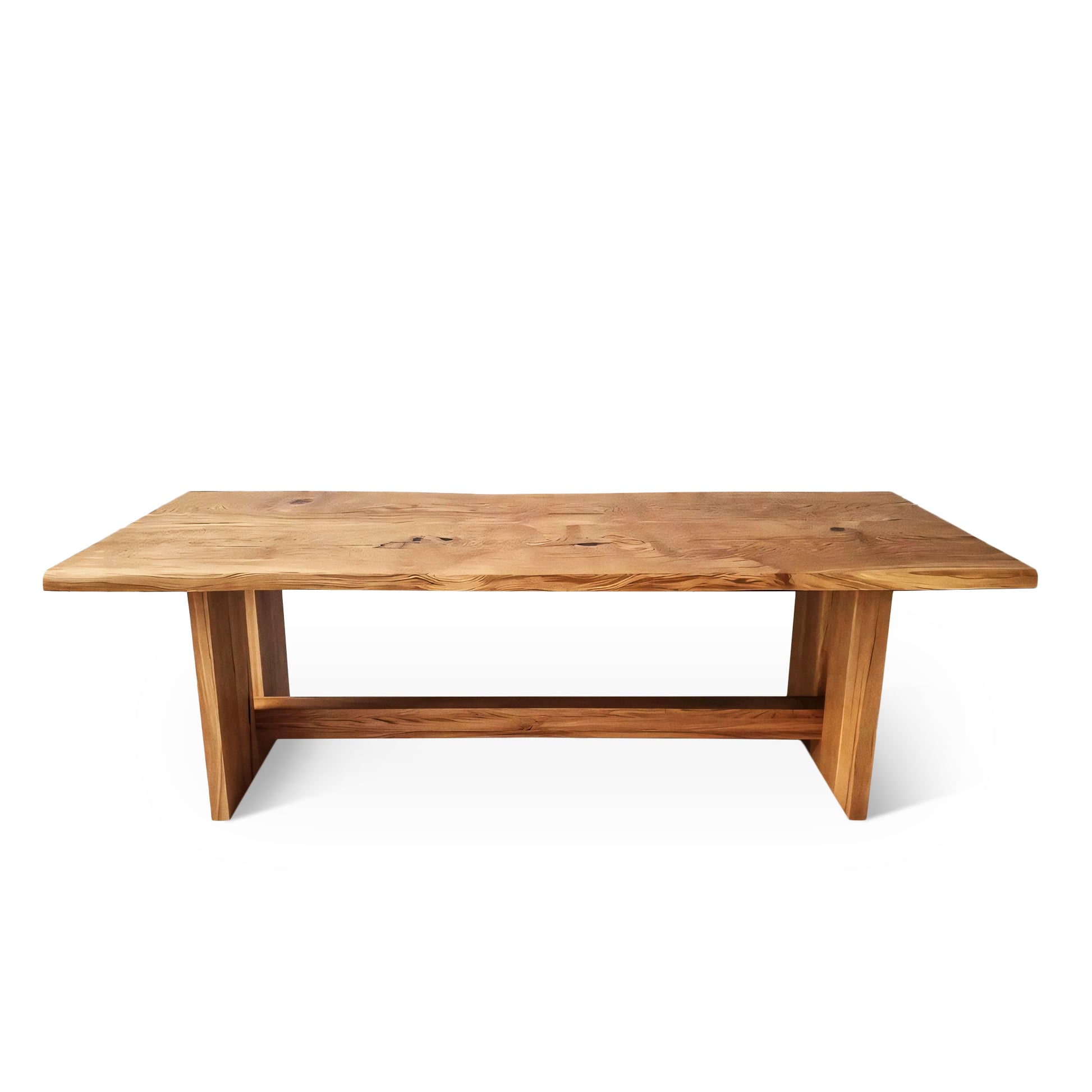 Corner view of Elsa bespoke rustic farmer-style dining table – custom extendable rectangular table handcrafted from FSC-certified solid oak or walnut wood planks with closed leg design, showcasing sustainable luxury and premium craftsmanship.

