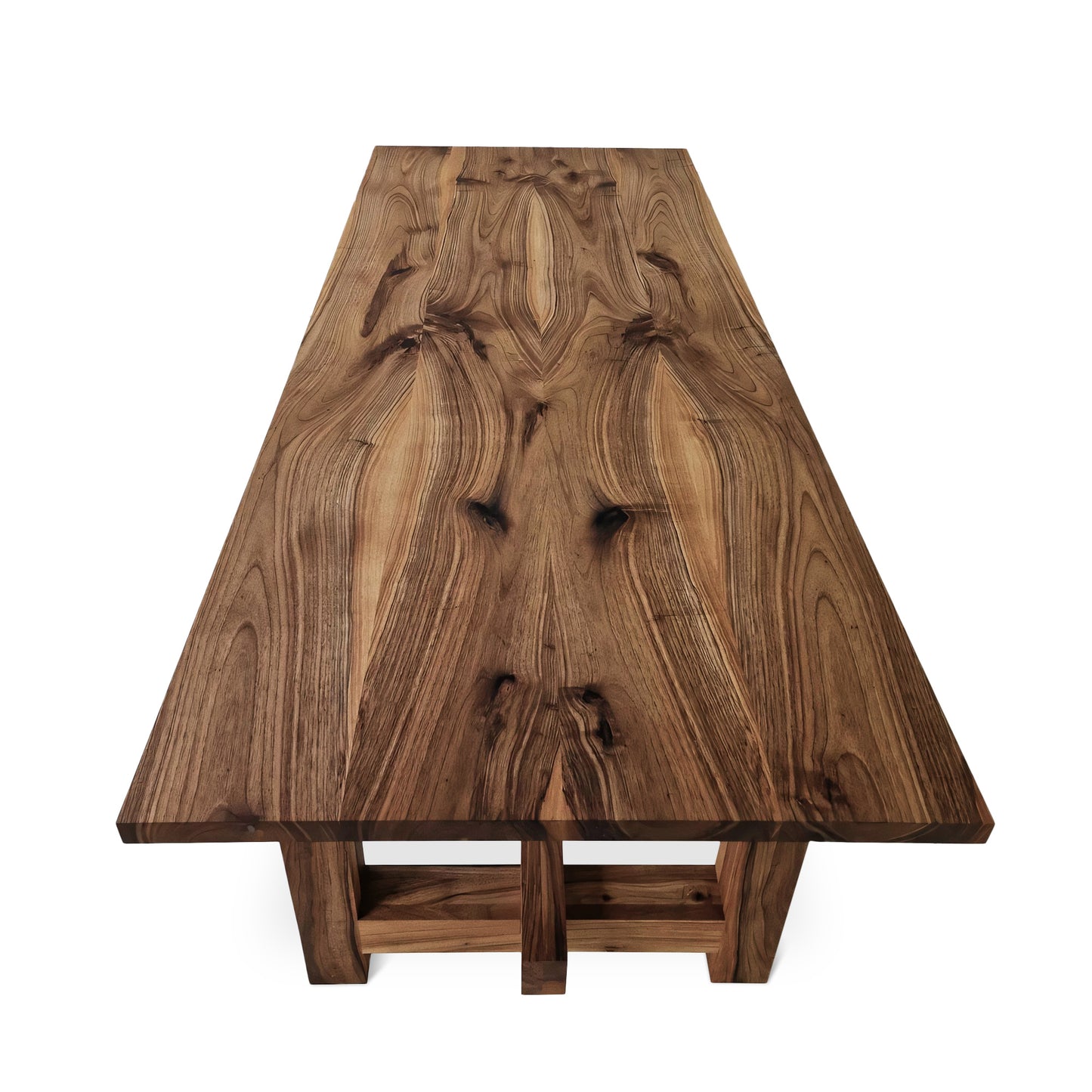 ELSA rustic farmer-style dining table made of solid walnut wood, rectangular and extendable, with open leg design, shown from a long side view.
