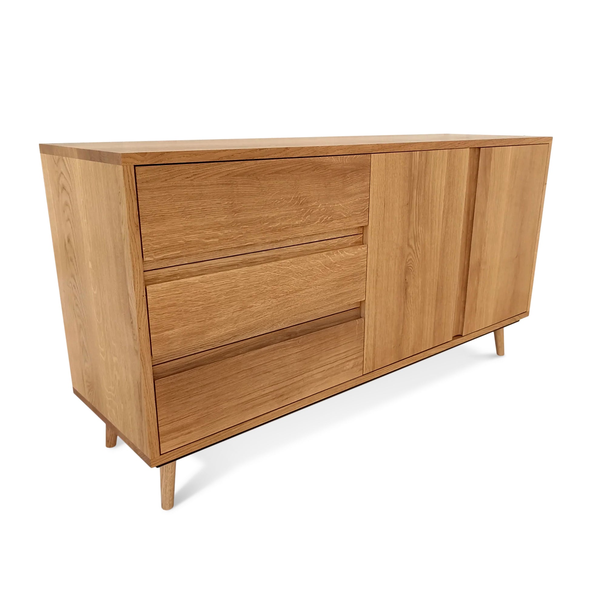 Custom made solid wood premium sideboard with storage in clear oak.