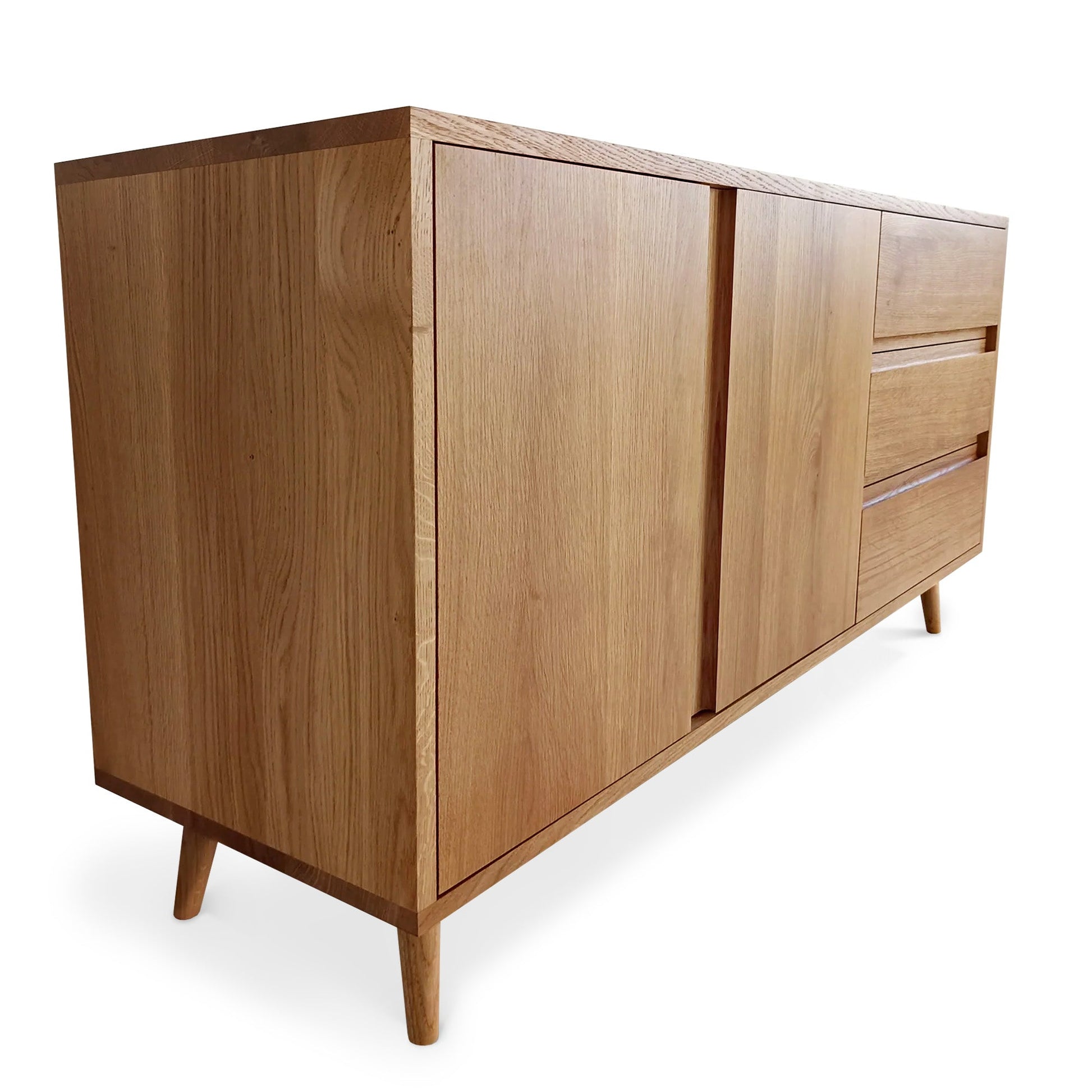 Custom made solid wood premium sideboard with storage in clear oak.