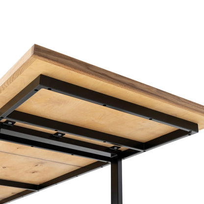 Gaia herringbone solid wood extendable dining table in clear oak with square metal legs – luxury solid wood furniture, custom made.