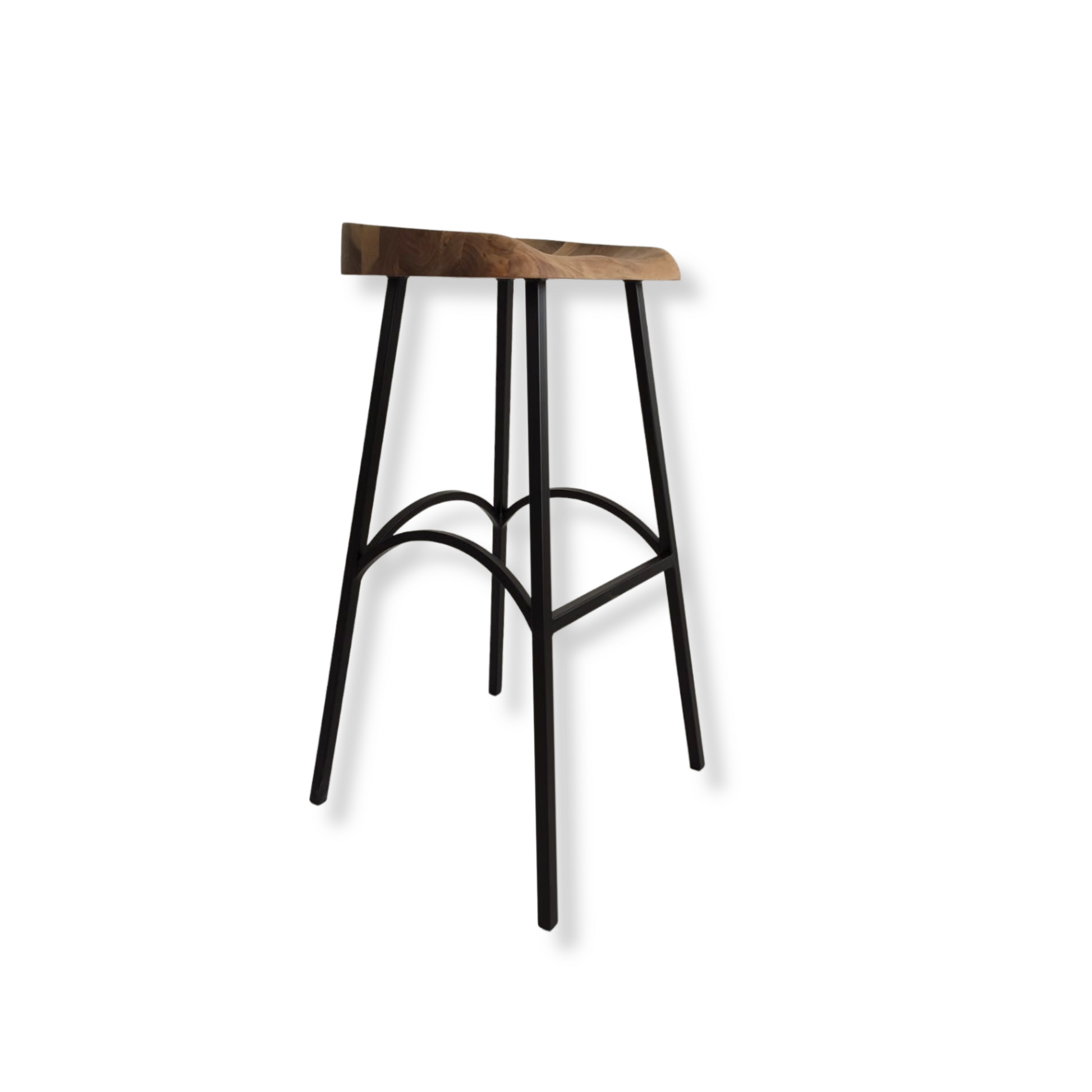 Handcrafted solid wood backless bar stool from solid wood and metal legs. 