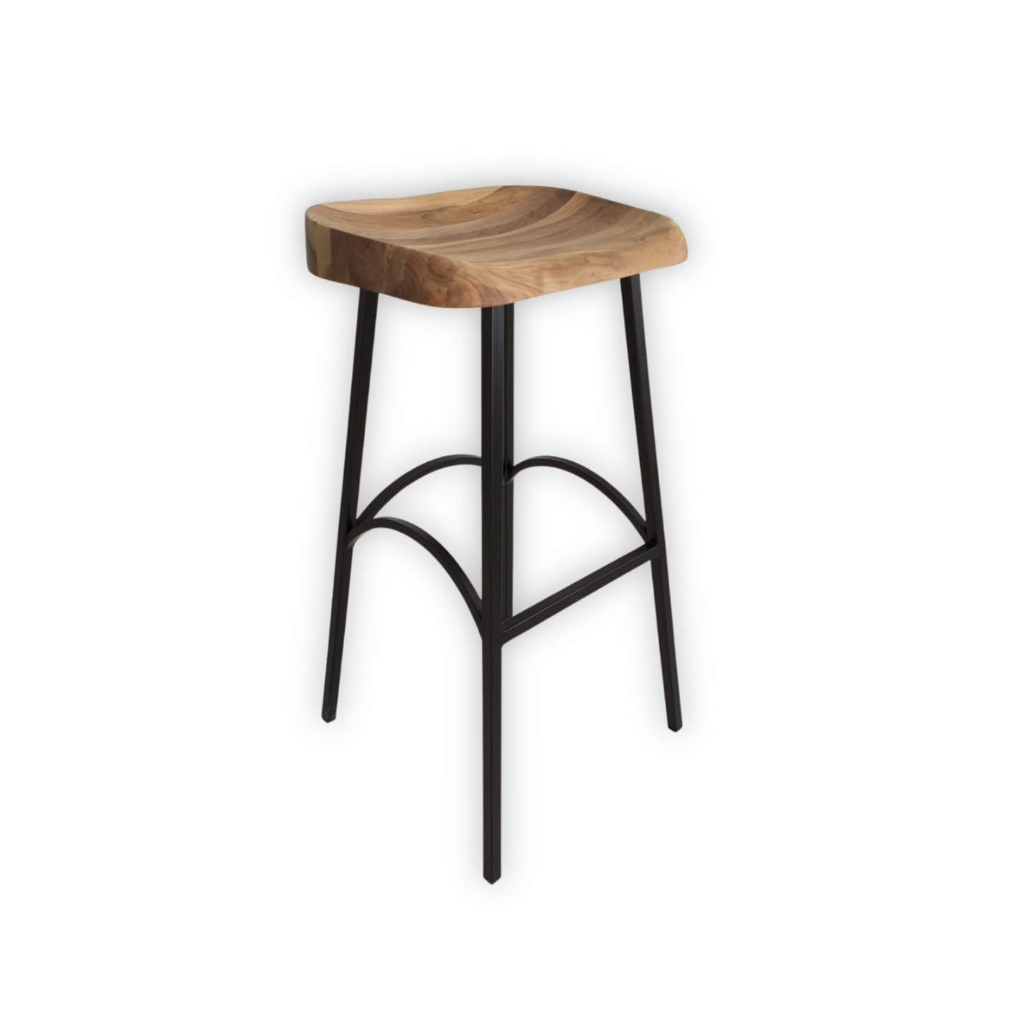 Handcrafted solid wood backless bar stool from solid wood and metal legs. 