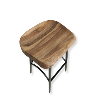 Handcrafted solid wood backless bar stool from solid wood and metal legs. 