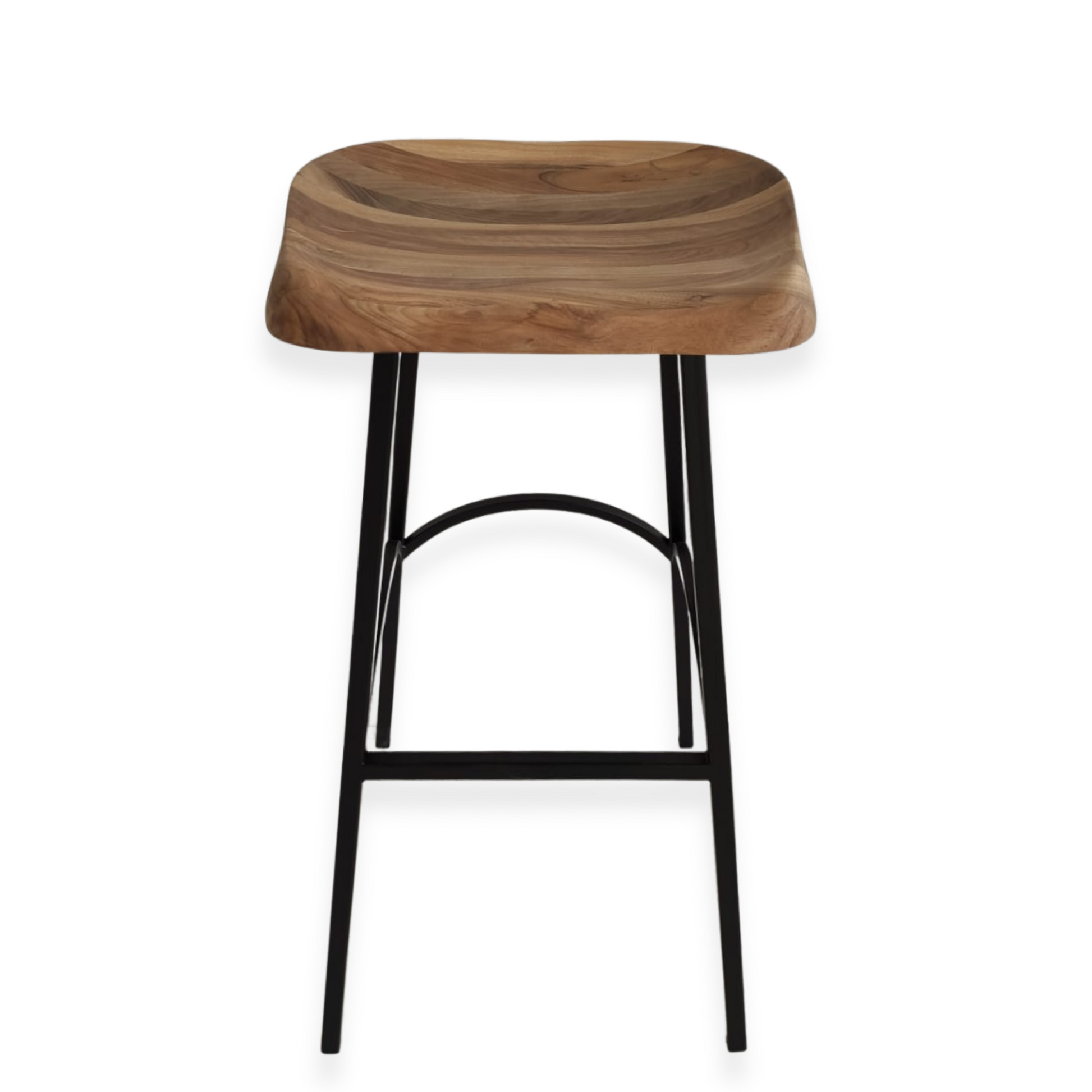 Handcrafted solid wood backless bar stool from solid wood and metal legs. 