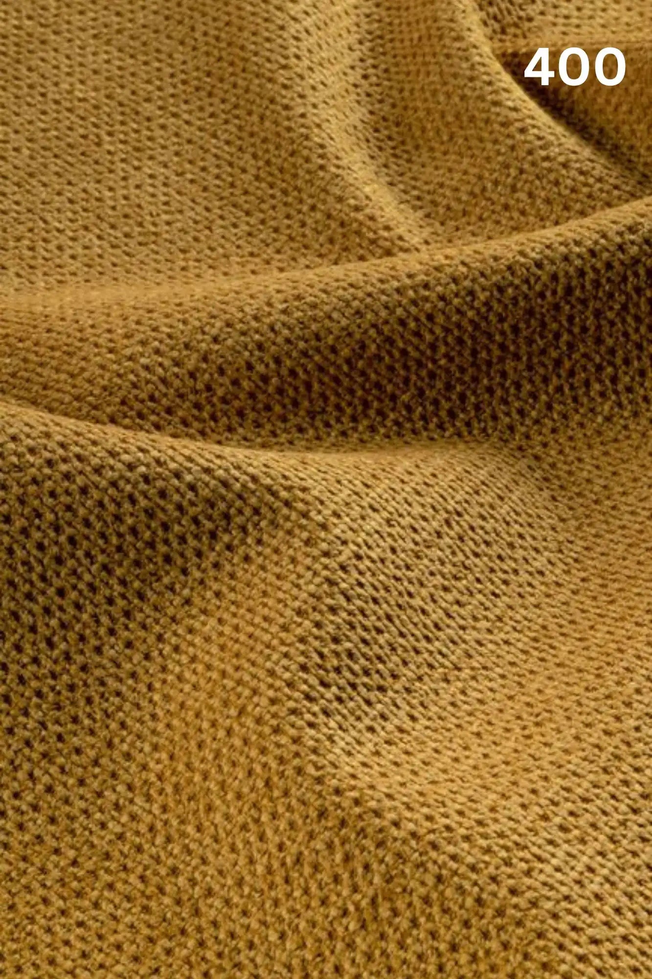 Close-up of yellow fabric texture with a slight wave pattern and number '400' in the corner. 