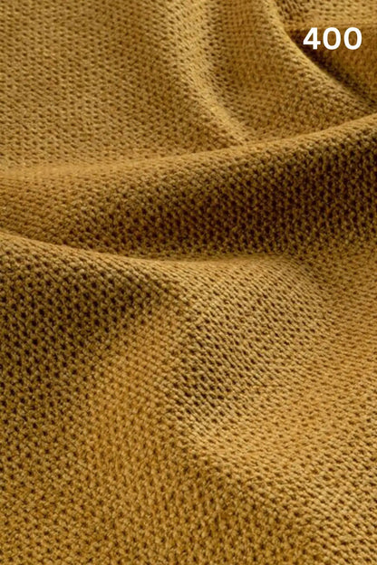 Close-up of yellow fabric texture with a slight wave pattern and number '400' in the corner. 