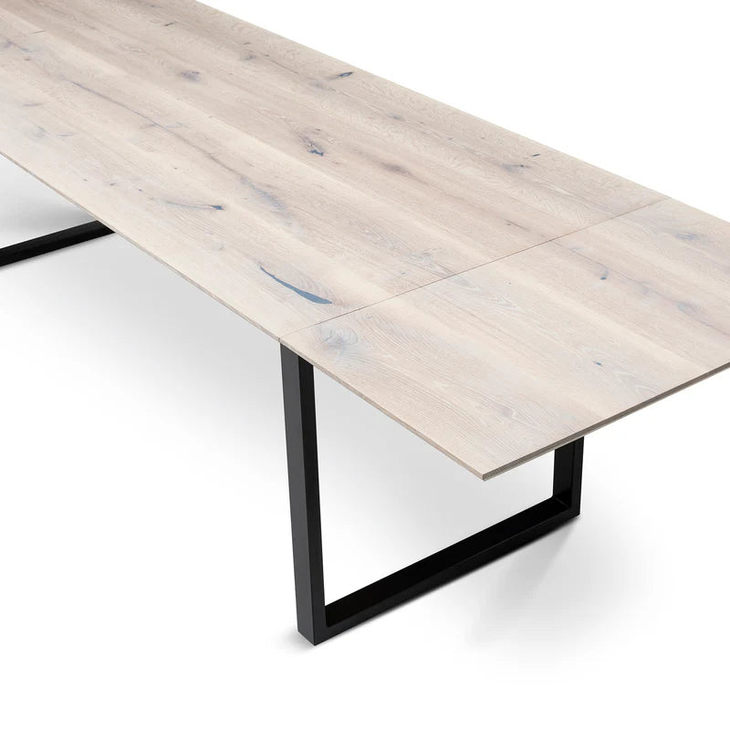 Megan Extendable Solid Wood White Oak Dining Table With Metal Legs Talia Haus