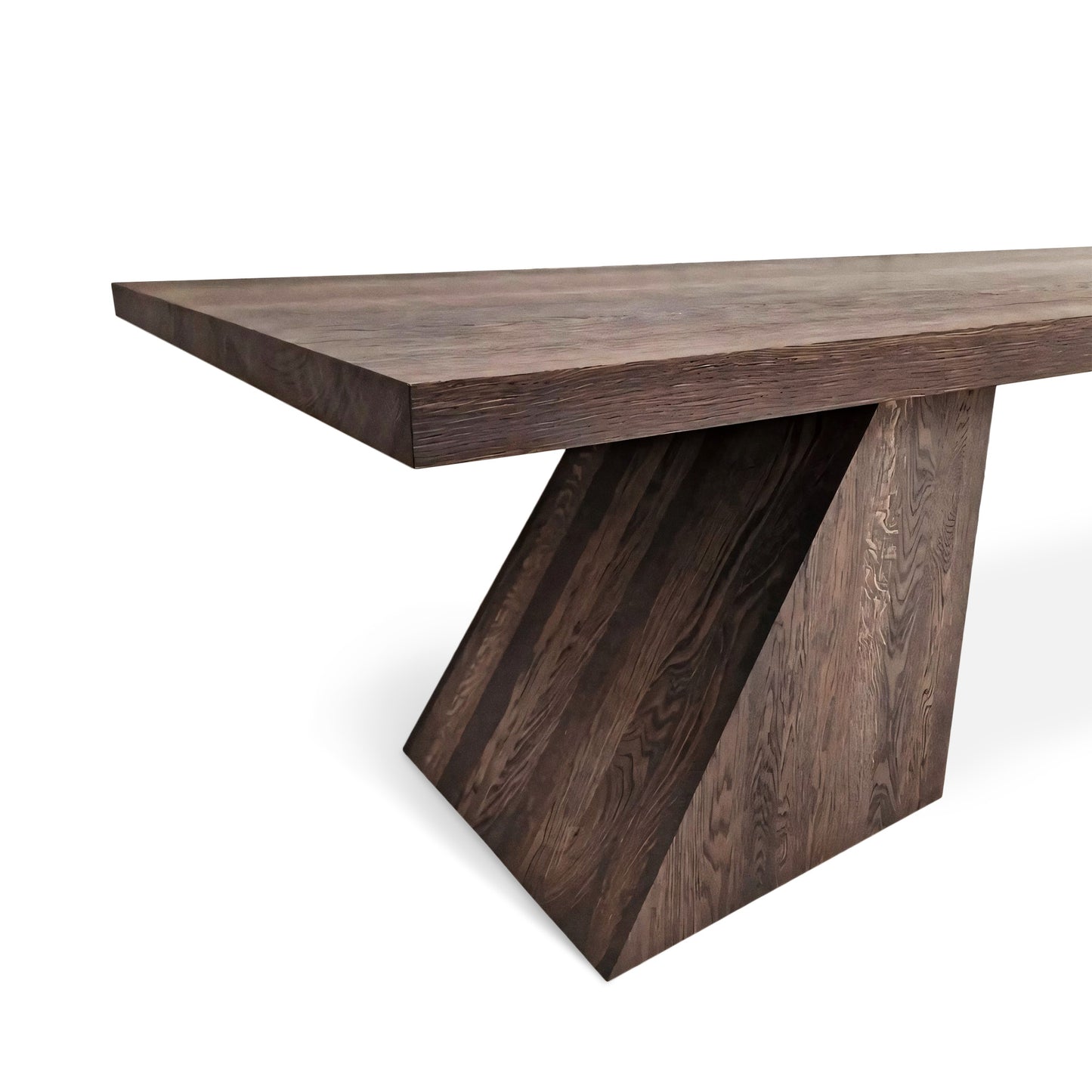 Neph bespoke dining table in chocolate oak, handcrafted from FSC certified solid wood planks. This premium, sustainable designer piece by Talia Haus features a minimalist top-view design, available in custom sizes and finishes including oak and walnut. A luxurious and extendable table that combines timeless style with eco-conscious craftsmanship.