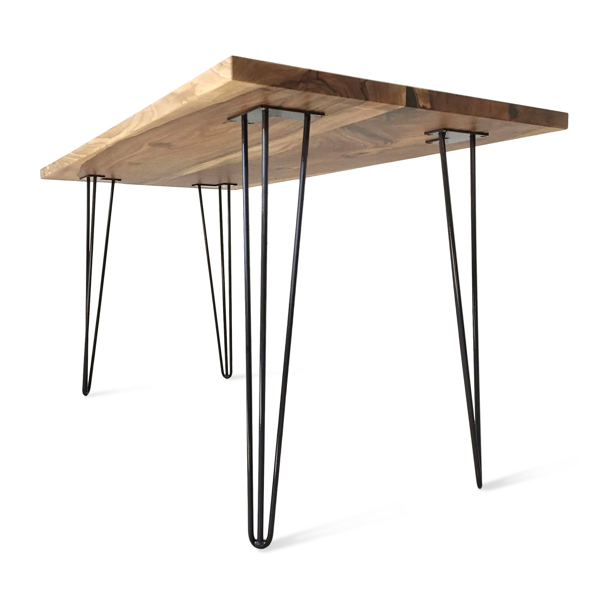 Rhea bespoke solid wood dining table handcrafted from FSC-certified oak or walnut planks, featuring a 4 cm thick tabletop with customizable live edge or clean-cut finish. A luxury, non-extendable table made to order in Europe, blending premium craftsmanship with modern elegance. Paired with black or golden metal legs for a refined, contemporary look, this sustainable dining piece celebrates natural materials and bespoke design.
