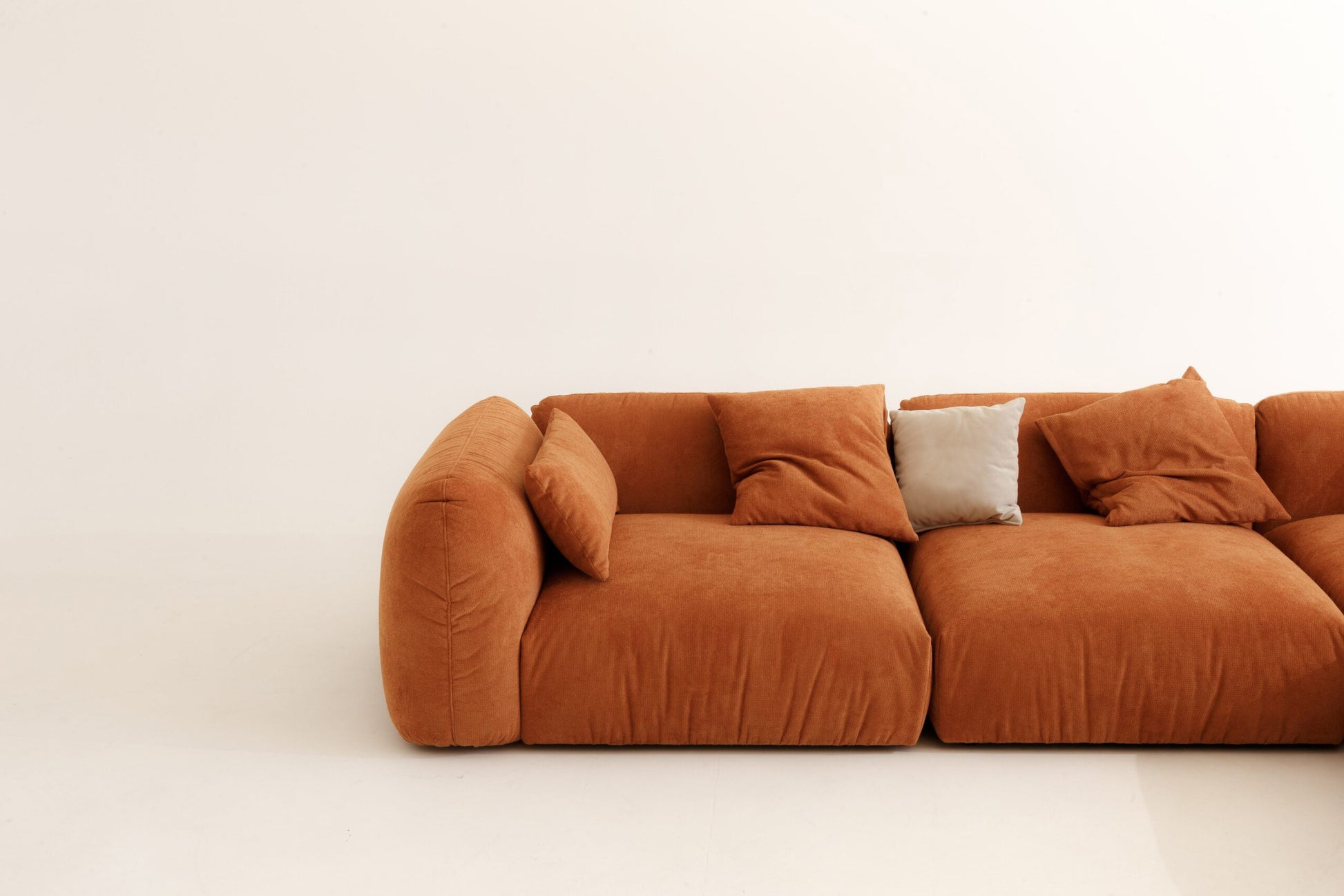 modern modular sectional sofa in orange fabric made in Europe
