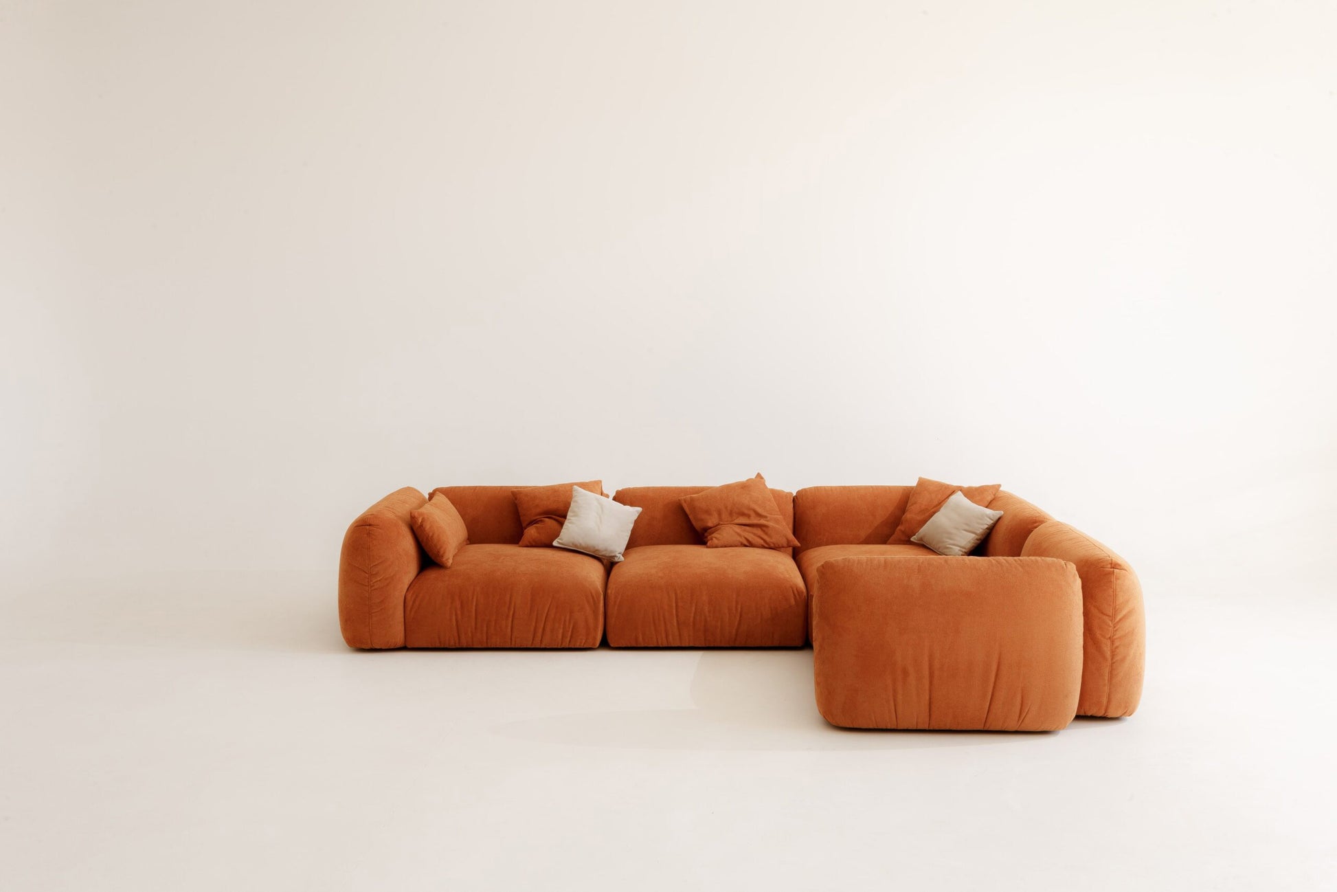 modern modular sectional sofa in orange fabric made in Europe